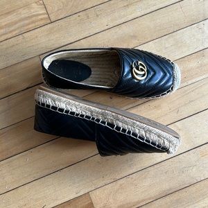 GUCCI black marmont gold GG leather espadrilles